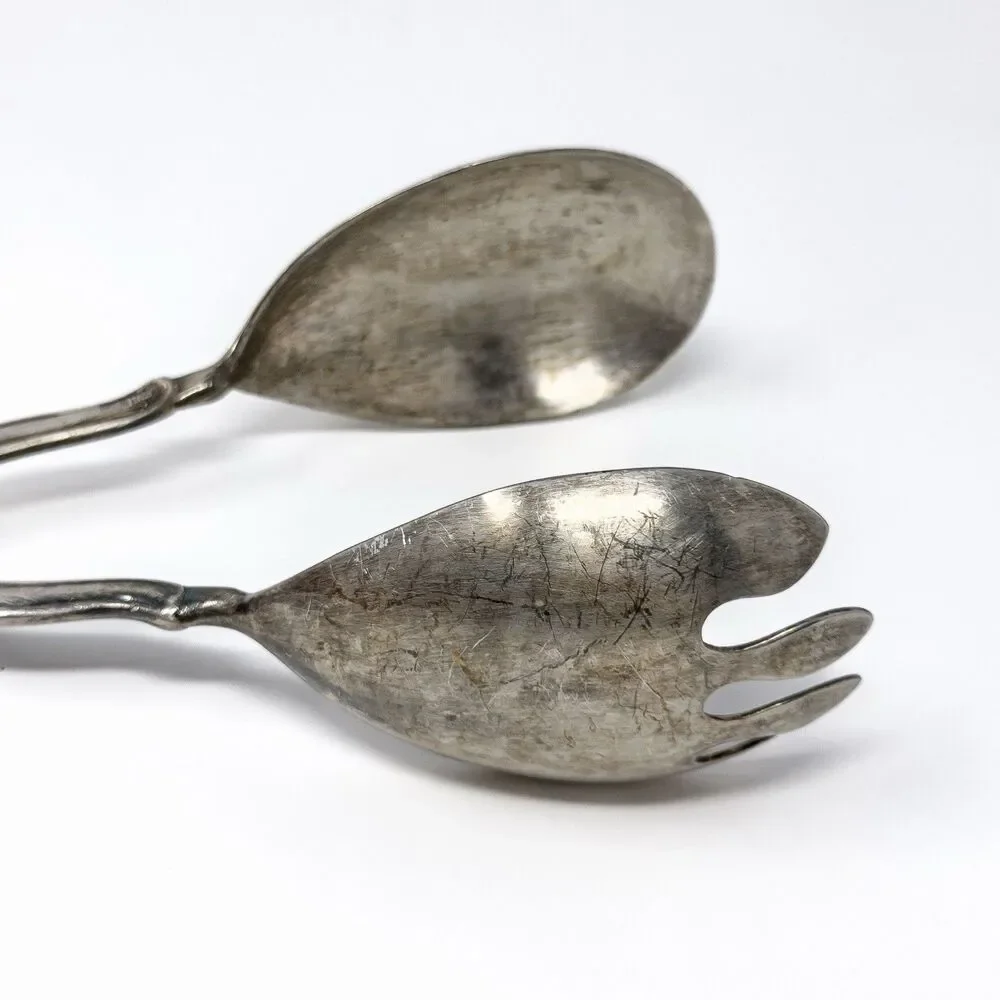 Vintage Sheffield Silver Plate Salad Tongs Italy 10” Ornate Patina