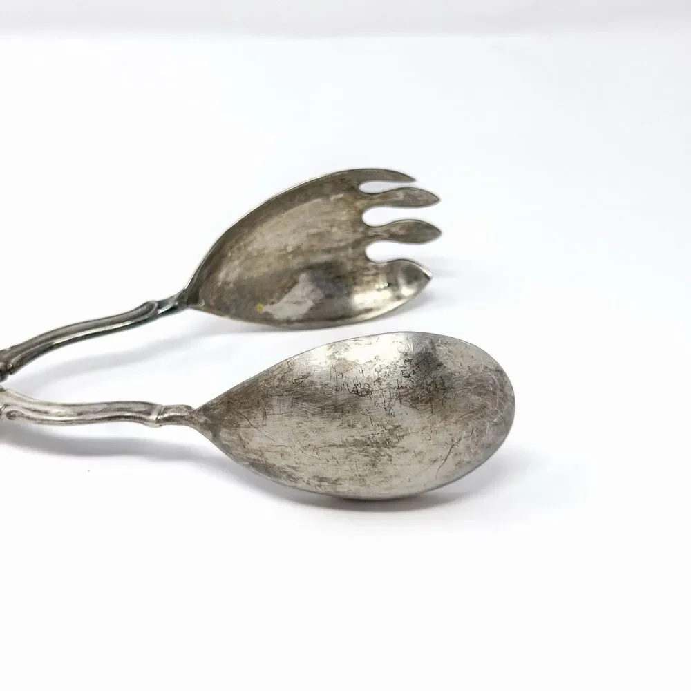 Vintage Sheffield Silver Plate Salad Tongs Italy 10” Ornate Patina