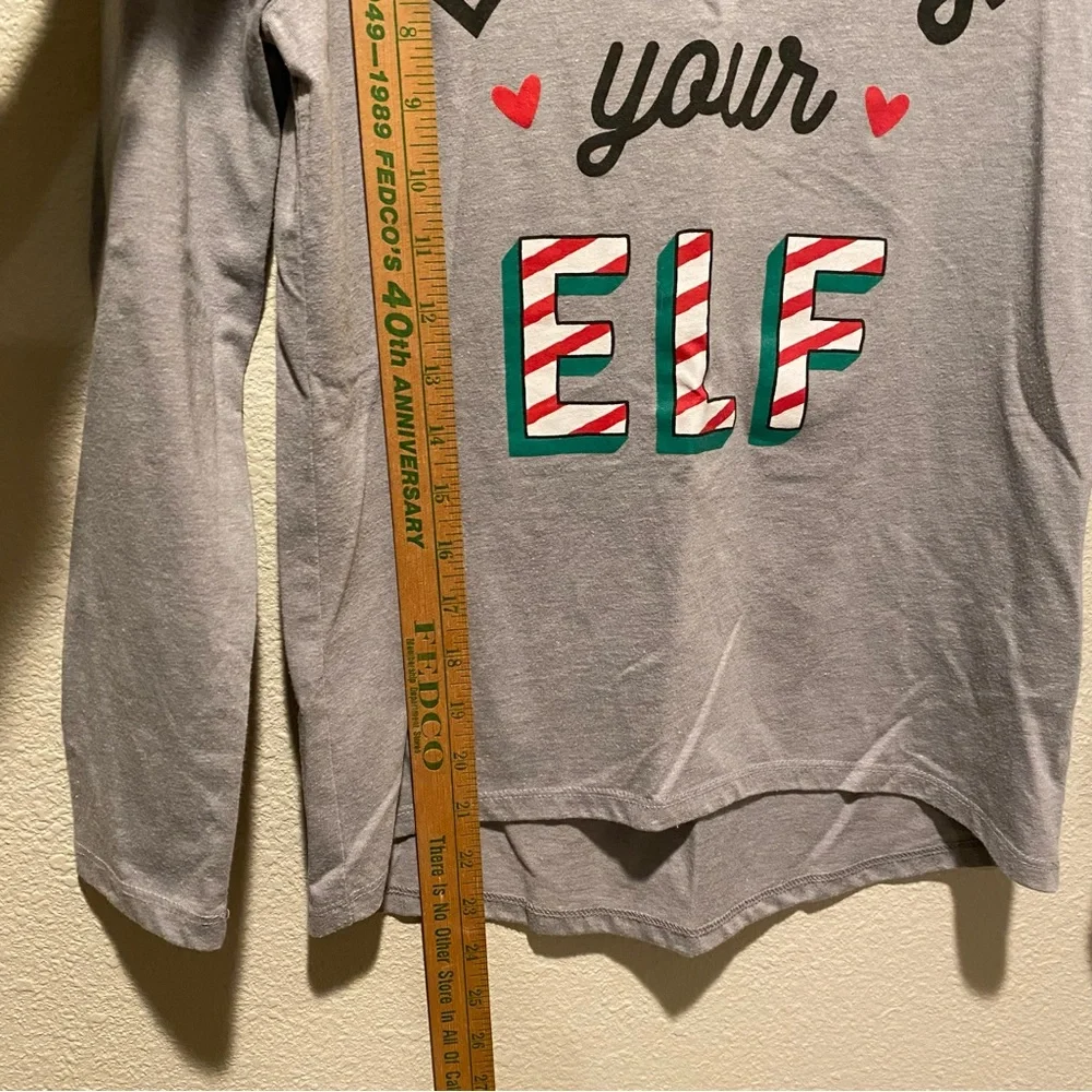 Christmas Elf shirt Longsleeve size large 10/12 holidays gray red‎ green