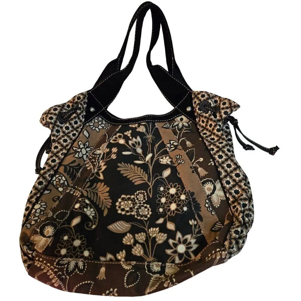 Fossil Neutral Fabric Leather Trim Hobo Shoulder Bag