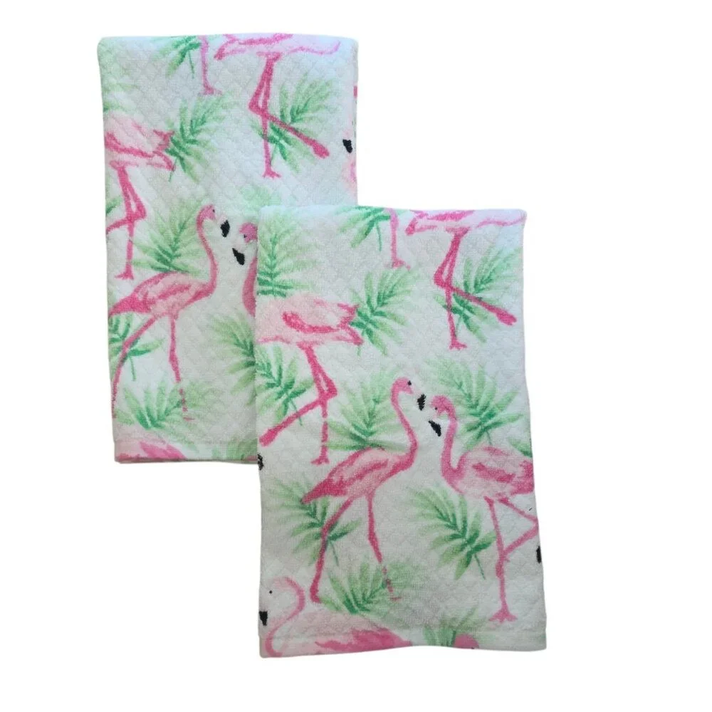 Deborah Connolly Set of 2 Flamingo Palm Hand Towels White 26