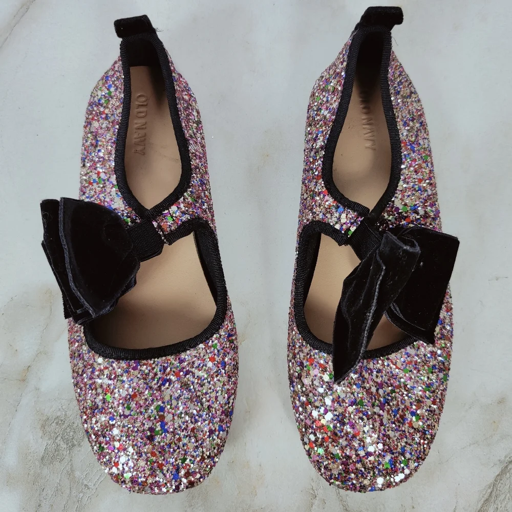 Old Navy Girls' Multicolored Glitter Ballet Flats Bow Accent, 3Y