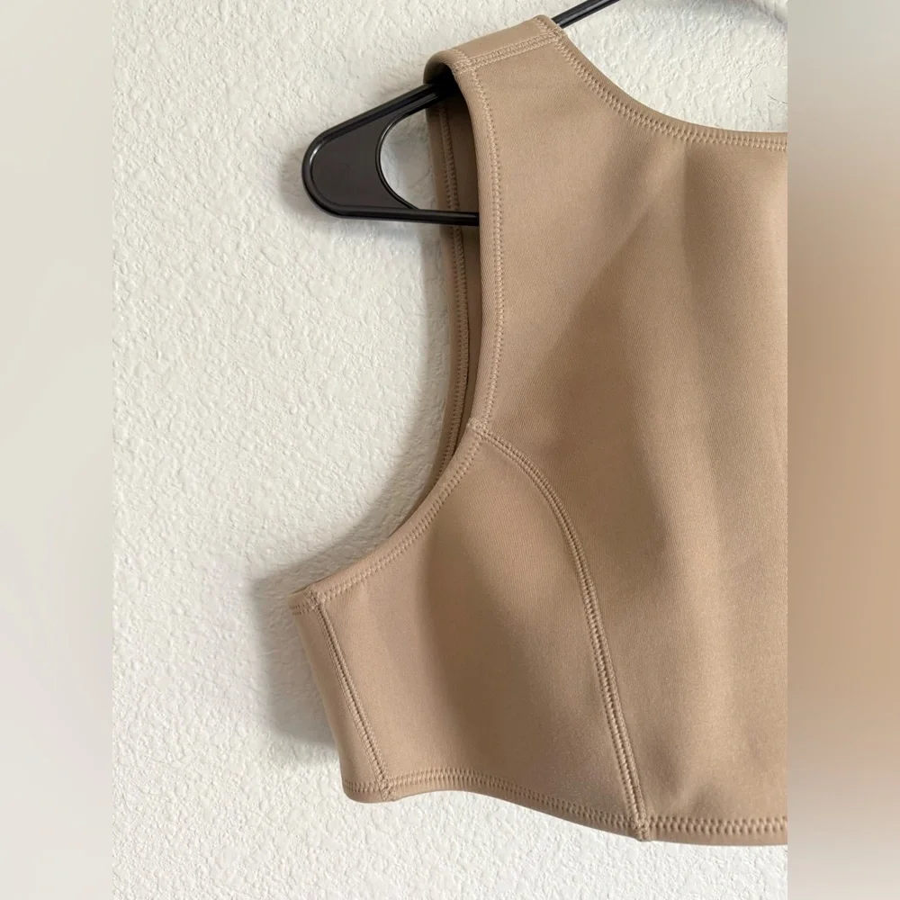 Skims Sport High Neck Cropped Swim Top in Desert Tan Size 2x NWT