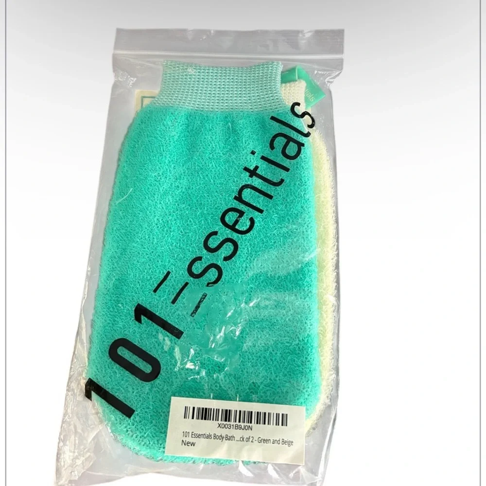 101 Essentials Green & Yellow Body Scrub Mitts Pack of 2