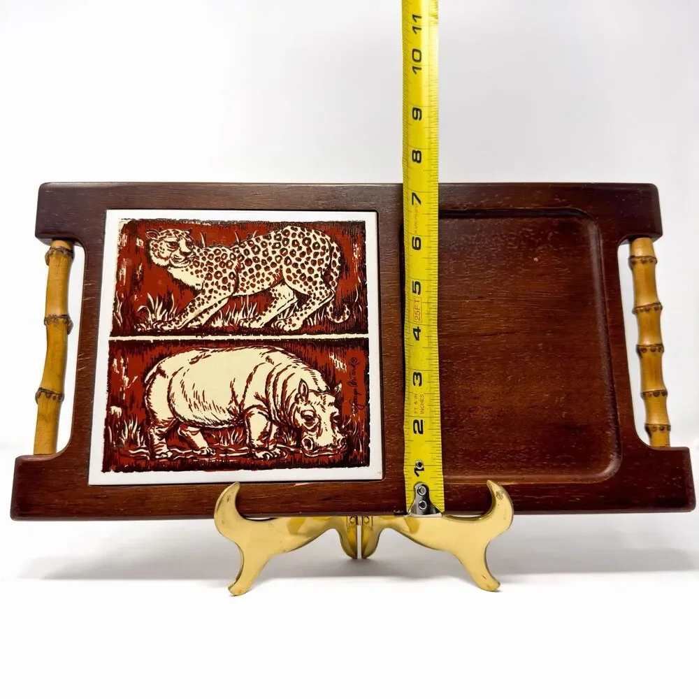 Vintage Georges Briard Safari Cheese Board Tray Wood Tile 1970s MCM