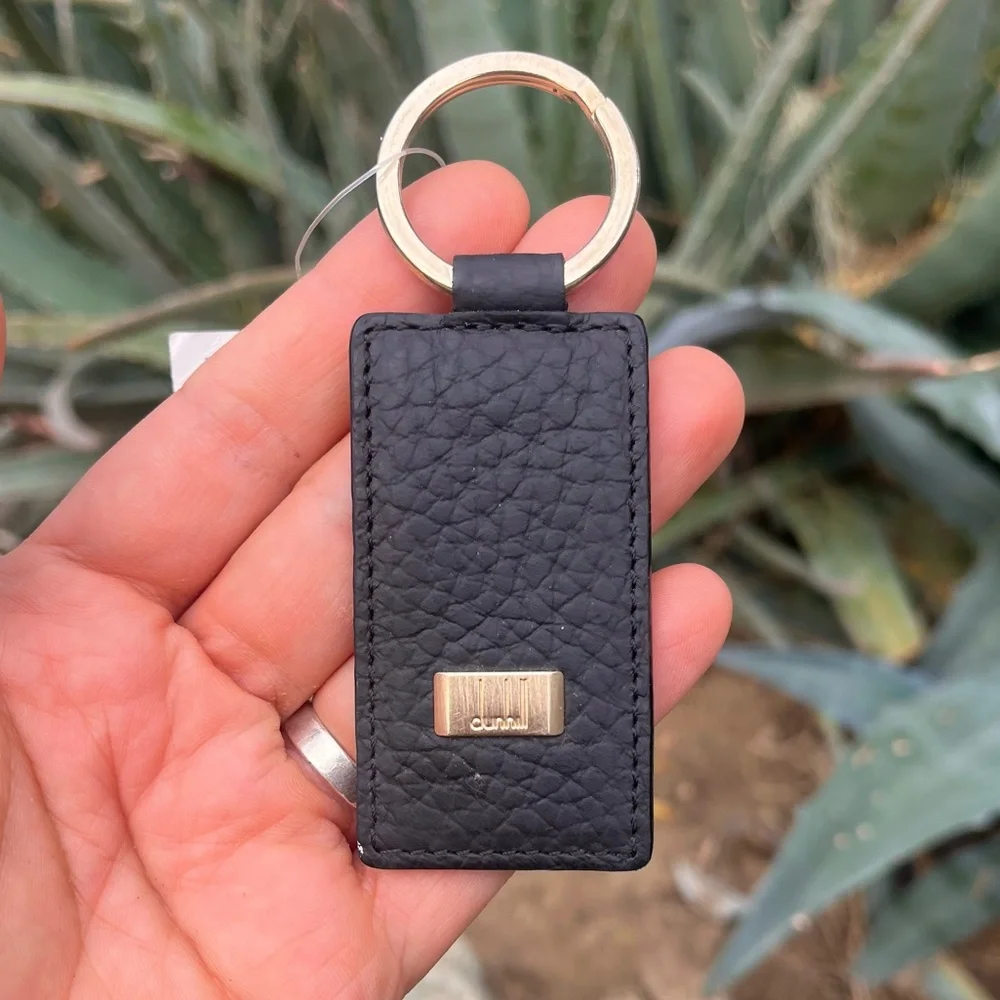 DUNHILL | Black Pebbled Leather Key Fob Keychain NEW