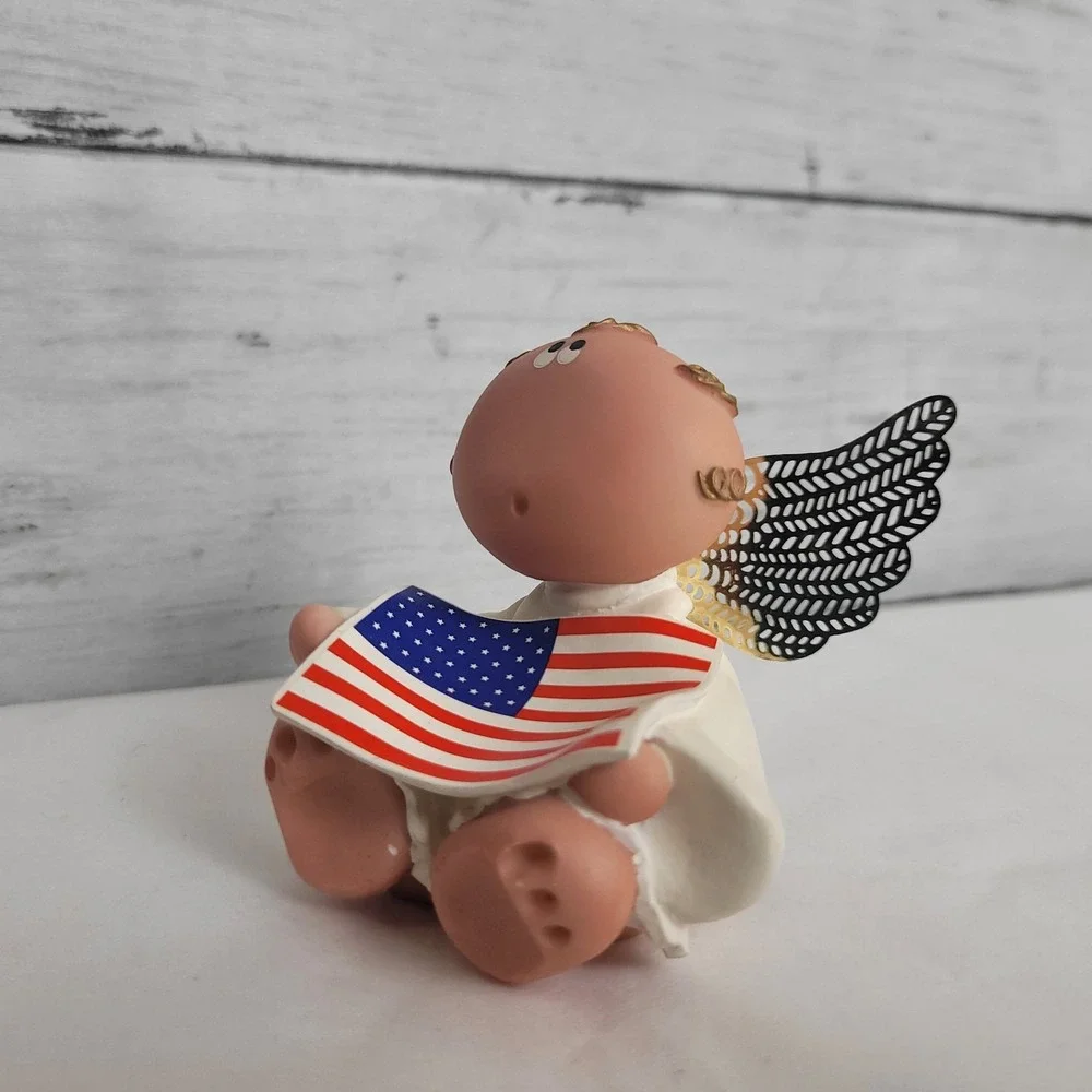 Vintage RUSS Patriotic Guardian Angel w/ Gold Wings Flag Kirks Kritters Y2K 2001