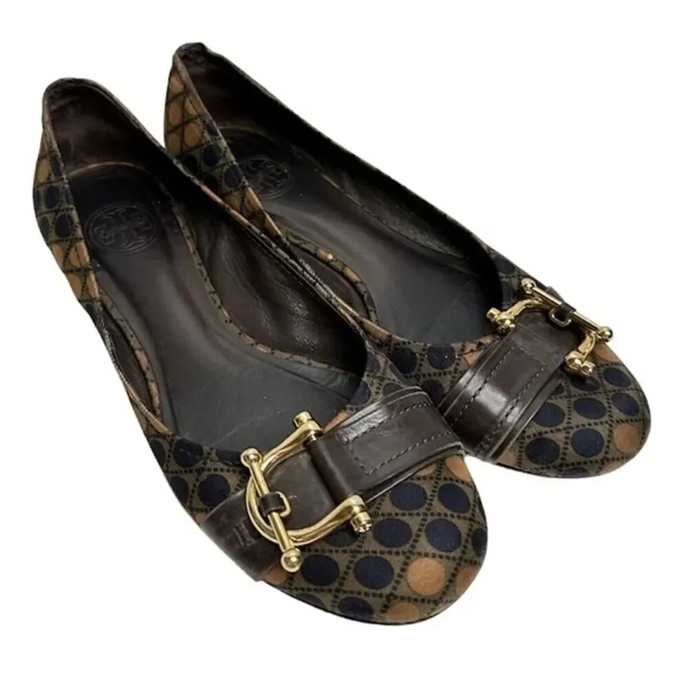 Tory Burch Flats Size 6 Womens Multicolor Gold Hardware Noel Slip On Casual