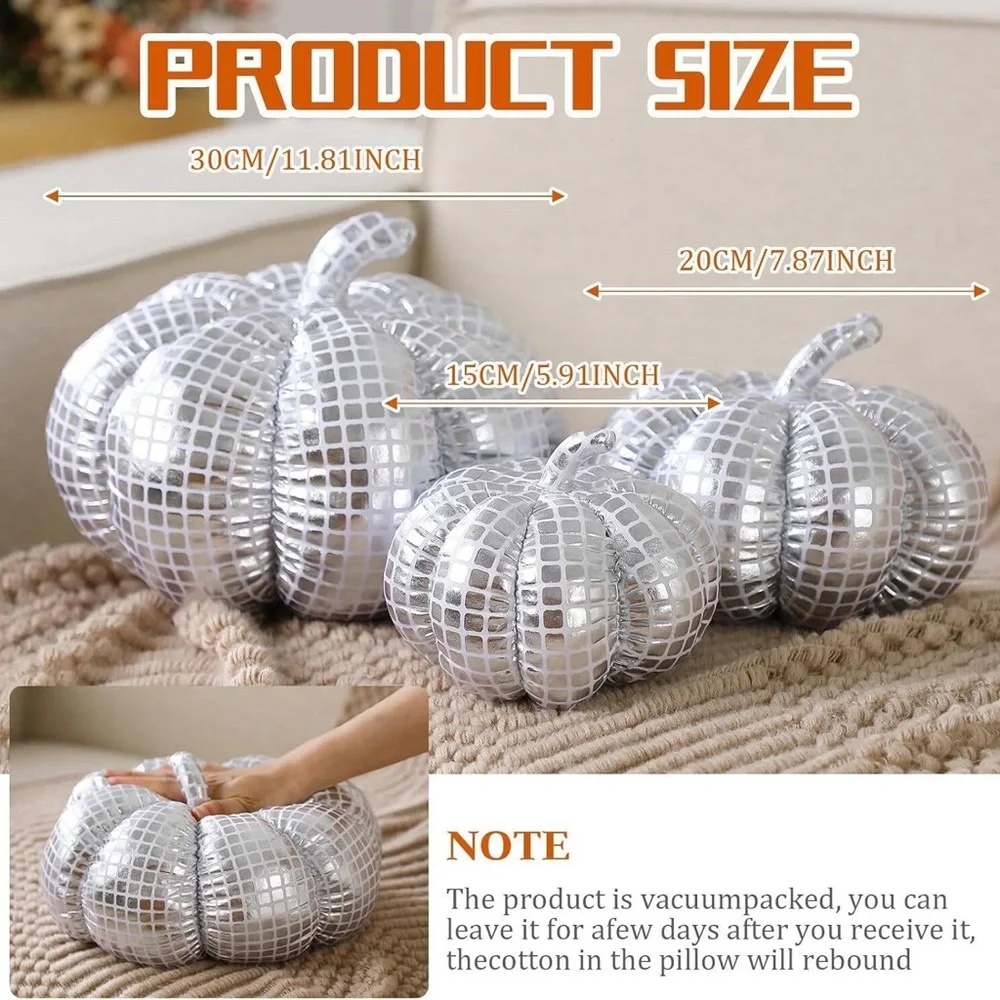 3 Pcs Mirrored Pumpkin Throw Pillows Cute 3D Pumpkin Decorative Pumpkins