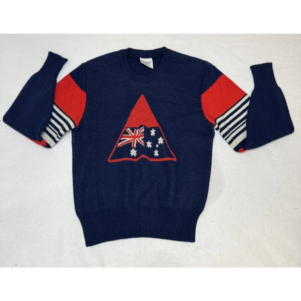 Vintage 90s HySport Sweater Australia Wool Britain Blue Red 36