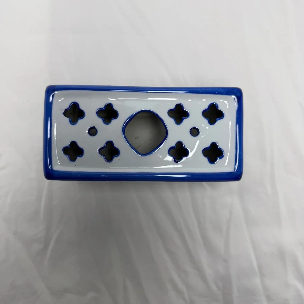 Antique Delft Blue & White Porcelain Faience Flower Frog Vase Brick 6