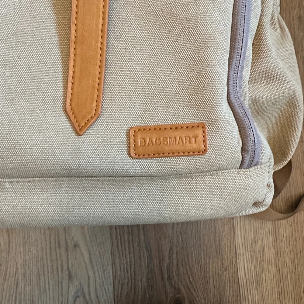 Tan Canvas Camera Backpack with Leather Accents