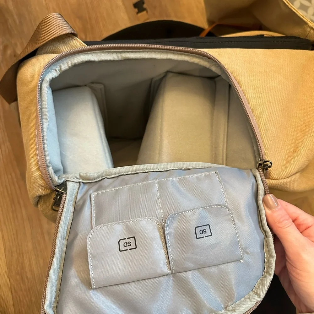 Tan Canvas Camera Backpack with Leather Accents