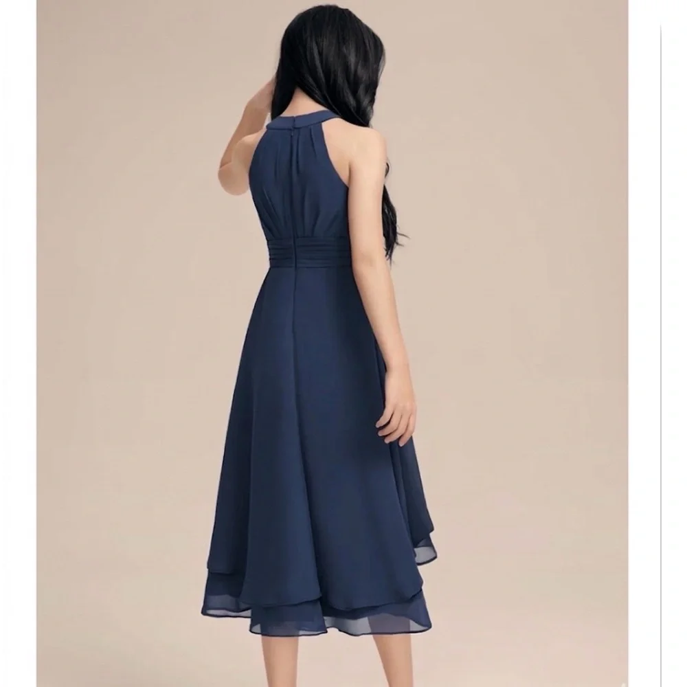 JJ’S House- NWT junior Ilona blue chiffon A-line pleated sleeveless dress SZ 6-7
