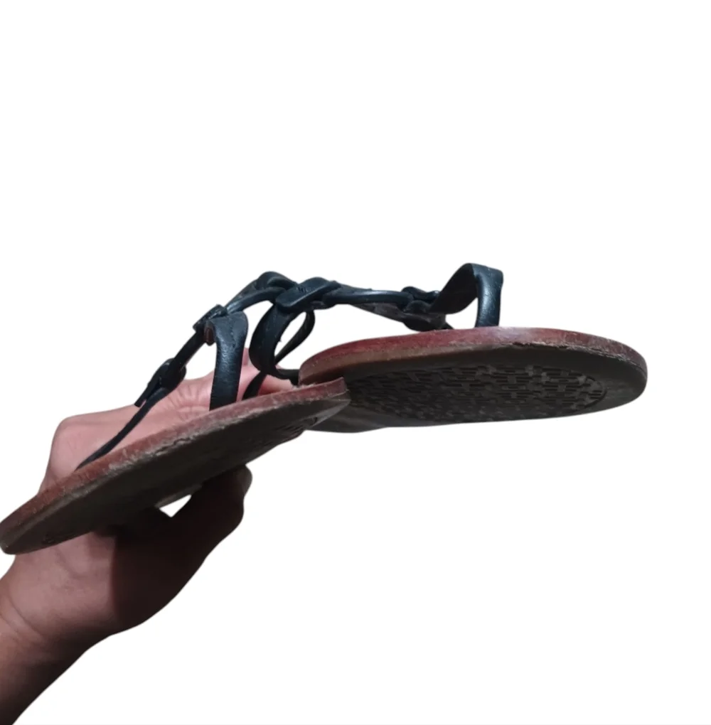 Tory Burch Miller Leather Thong Flat Sandals Women's Size 9 Black Brown Iconic