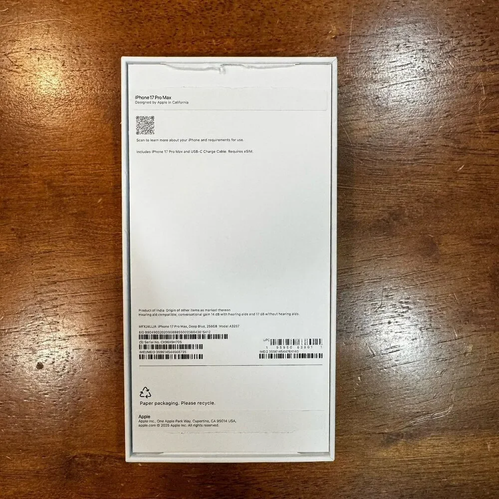 Apple A3257 iPhone 17 Pro Max Deep Blue 256GB *Empty Box Only*