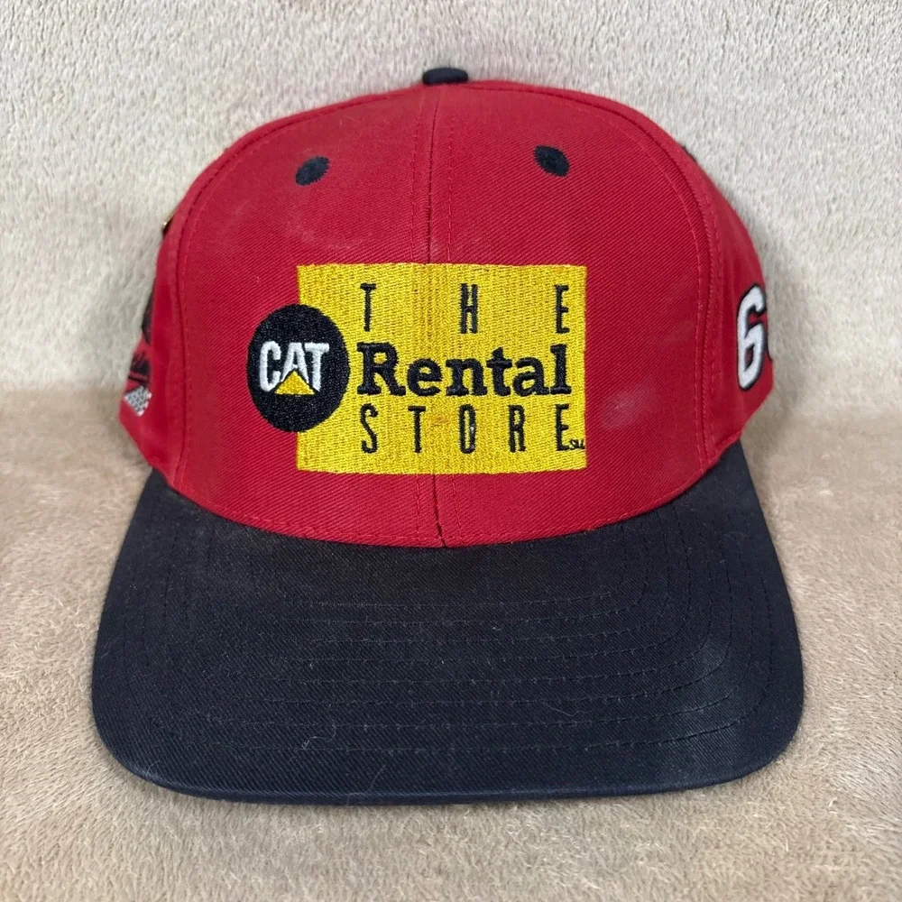 Vintage 90s Cotton‎ Snapback CAT Nascar Andy Houston Hat w/ Lapel Pin