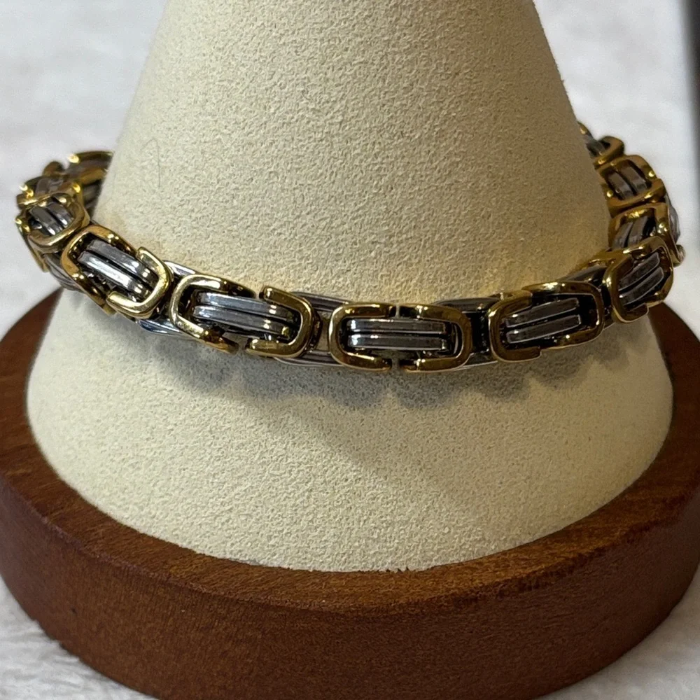 33g Men’s Stainless Steel Two Toned Byzantine Bracelet Heavy