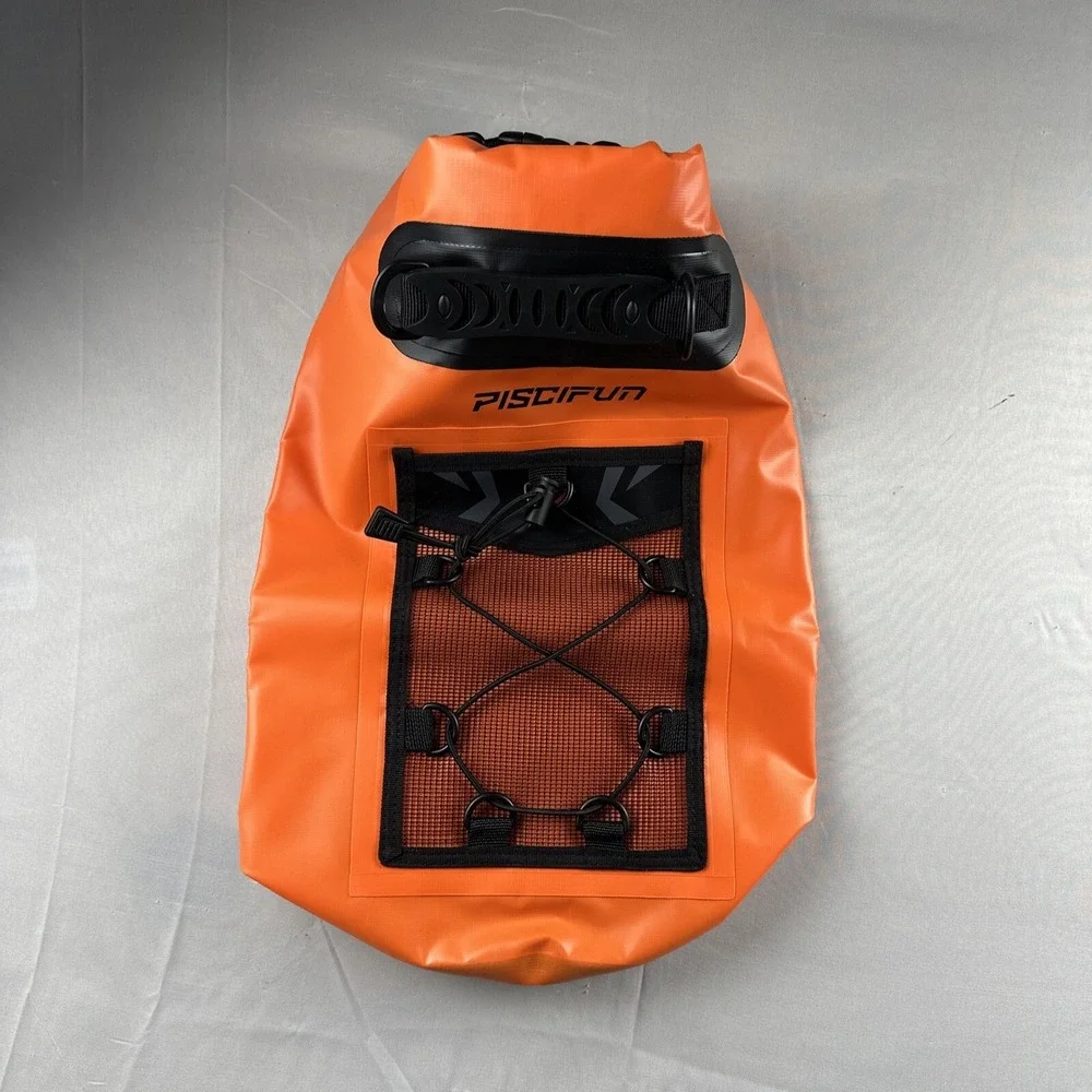 PISCIFUN Waterproof Dry Bag Backpack Orange Rubber Fishing Excellent Condition