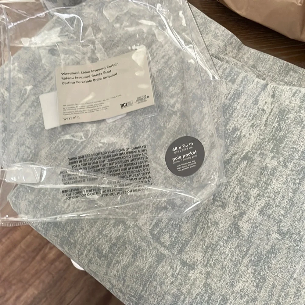 West Elm Light Blue and White Textured Curtain Panel