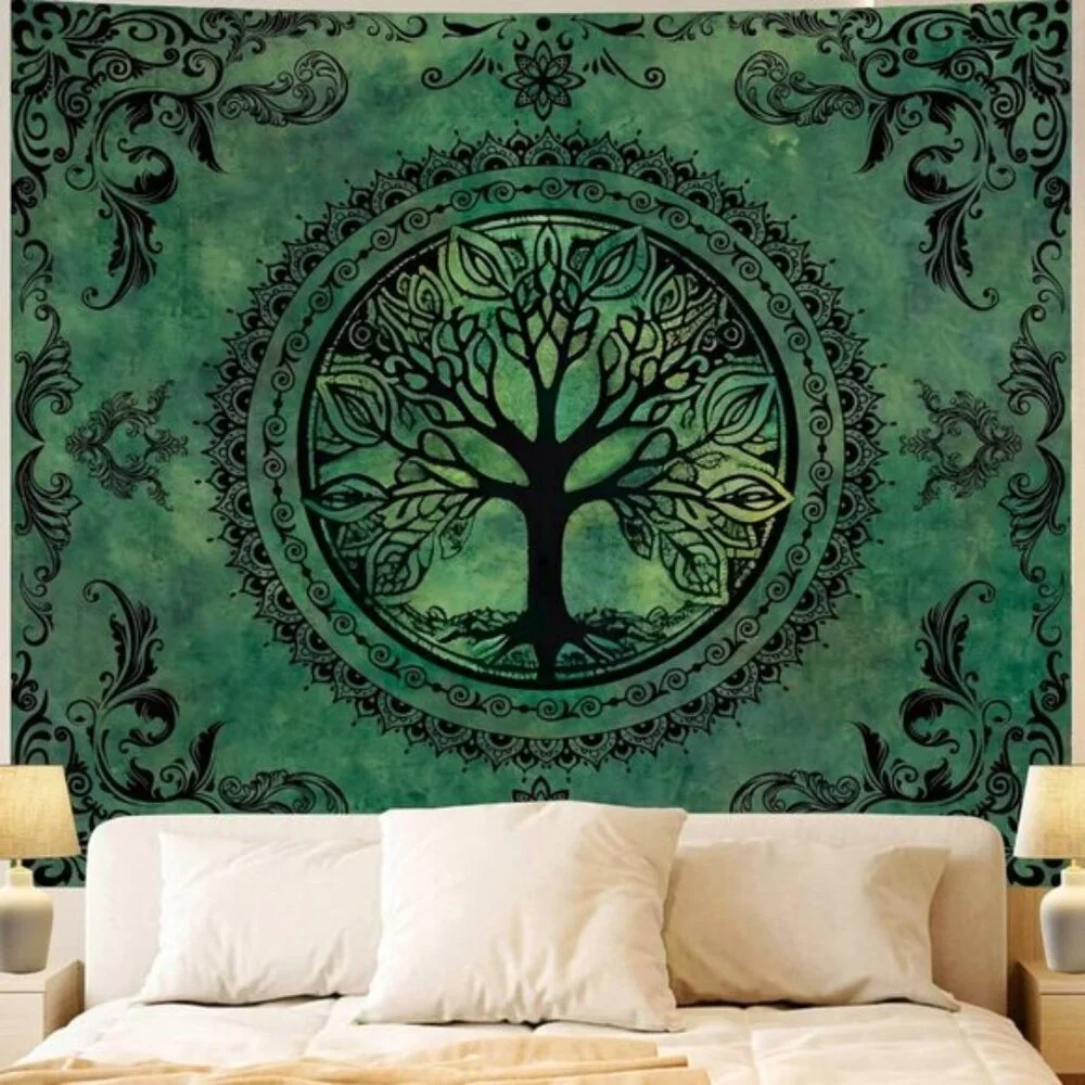 New Tree of Life Green Nature Tapestry, Wall Art for Home or Room Decor, 51x60In