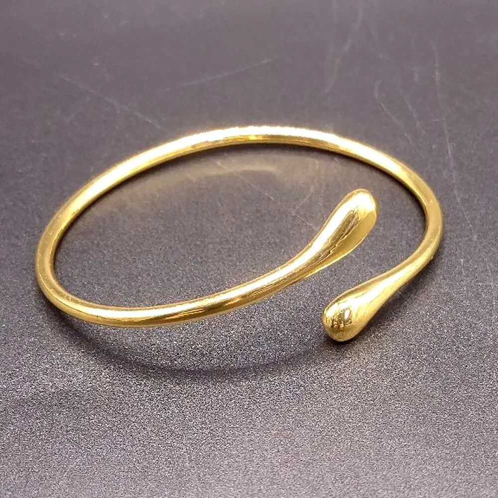 18k Gold Plated Bracelet Teardrop Minimalist Open Cuff Women's Vtg Birthday Gift