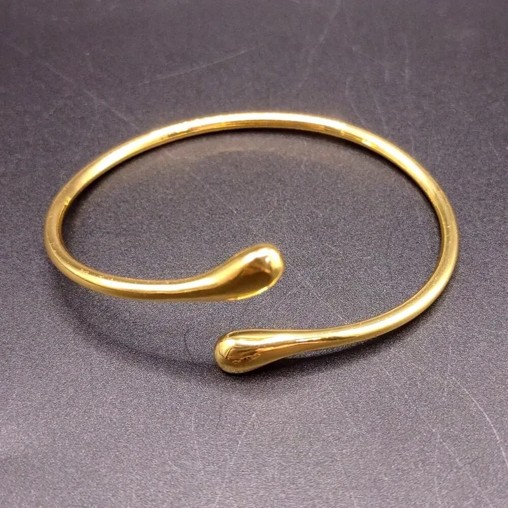 18k Gold Plated Bracelet Teardrop Minimalist Open Cuff Women's Vtg Birthday Gift