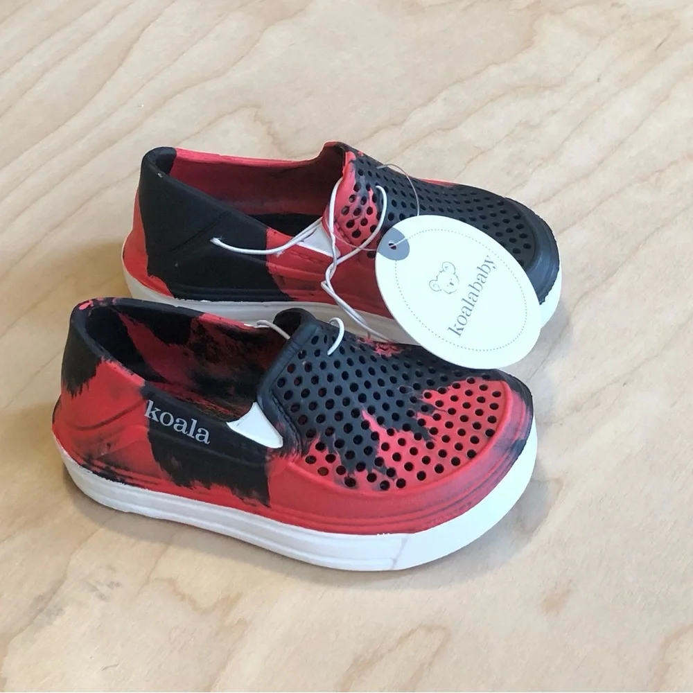 NWT Koala Kids Red and Black Slip-On Water Shoes Boy Sz 5.
