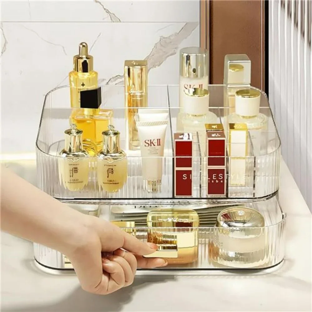 Clear makeup organizer stackable drawer storage for cosmetics skincare vanity