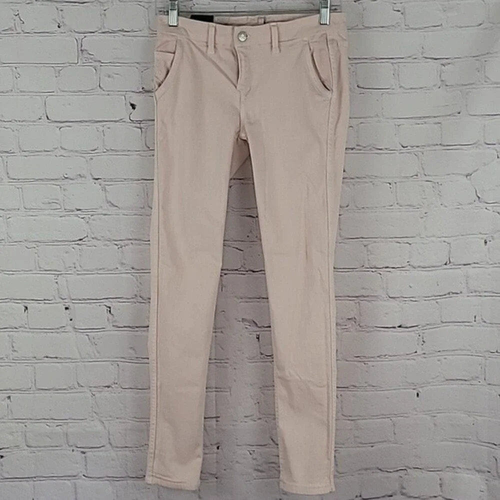 BLEULAB 8 Pocket Pink and Gray Feather Print Reversible Skinny Jeans. Size 27.