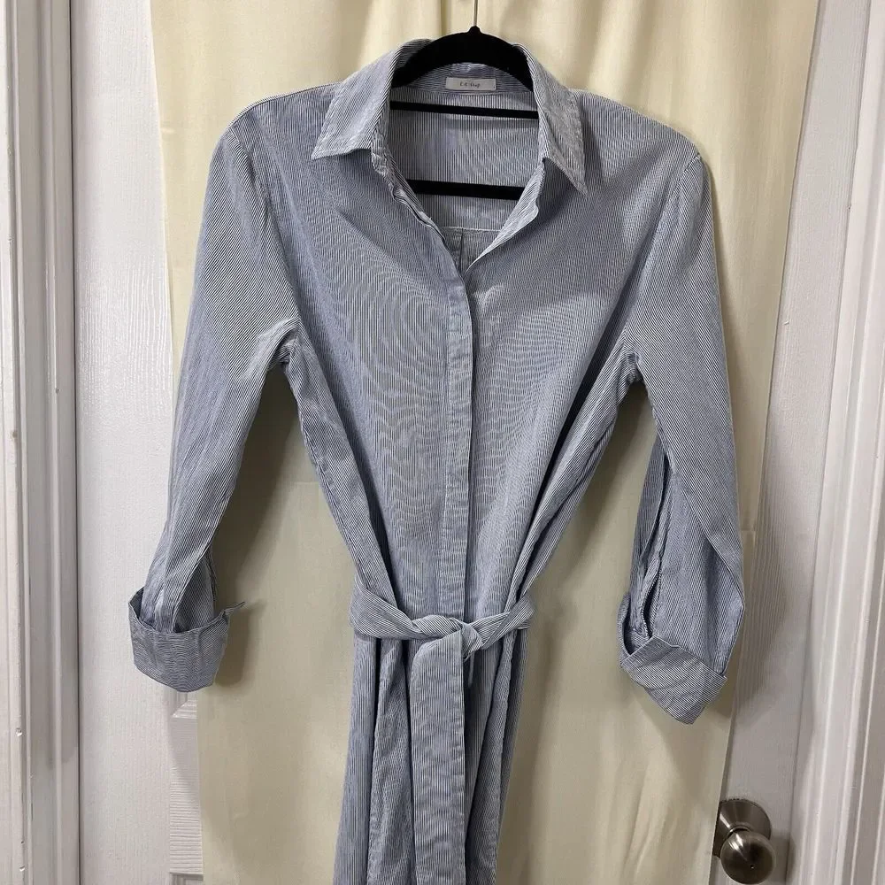 Kiki Shop Blue And White Striped Shirt Stress With Hidden Buttons 3/4 Sleeves SM