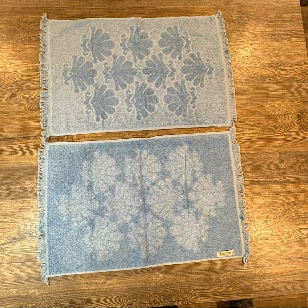 Blue Vintage Wash Cloths (8) Two Hand Towels MCM Granny Core Cottage Core Mixed