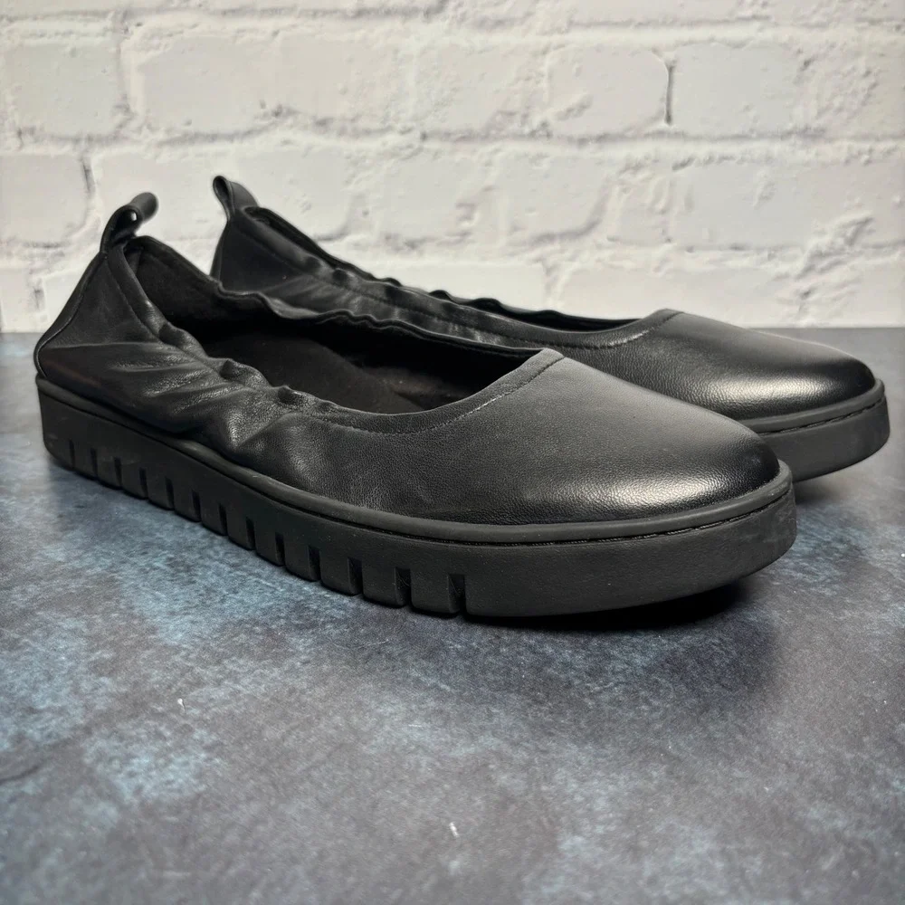 Vionic Uptown Ballet Flat Black Leather Platform Lug Sole Womens 11