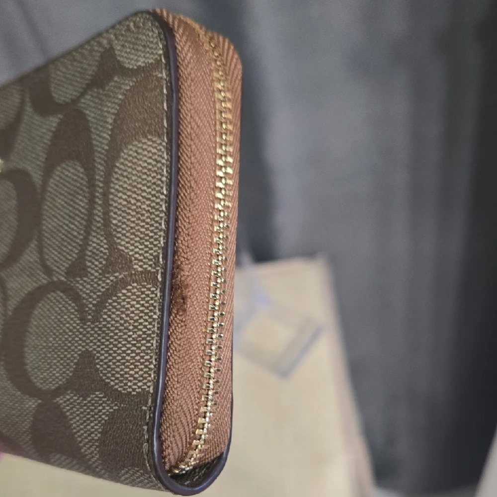 Coach Tan/Brown Signature Zip Wallet Wristlet