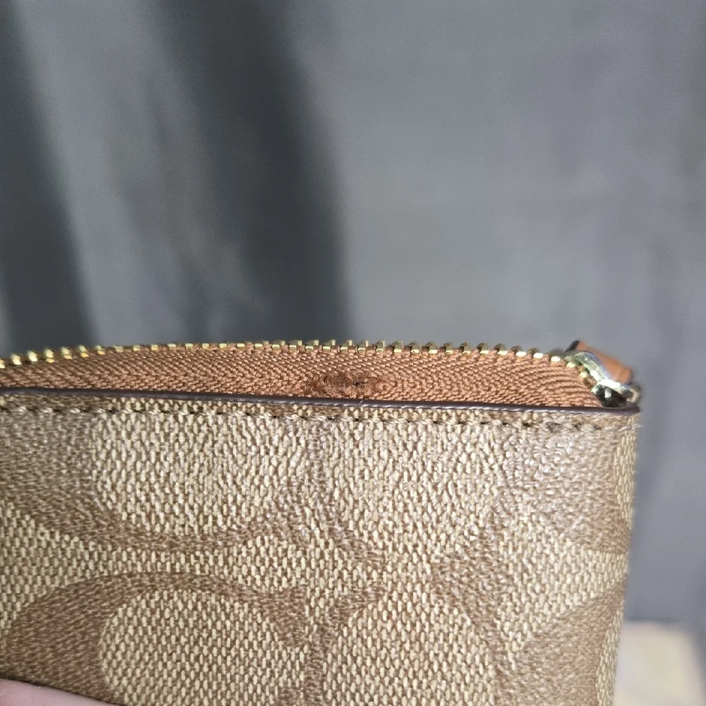 Coach Tan/Brown Signature Zip Wallet Wristlet