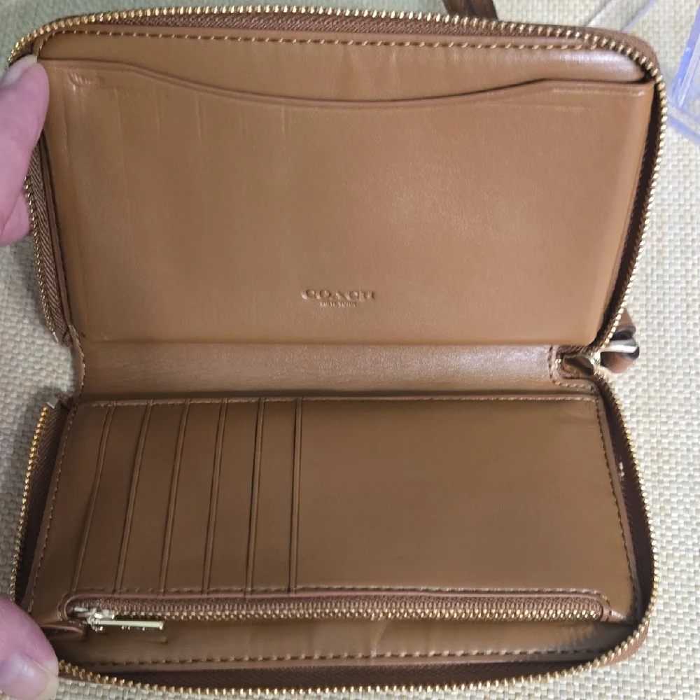 Coach Tan/Brown Signature Zip Wallet Wristlet