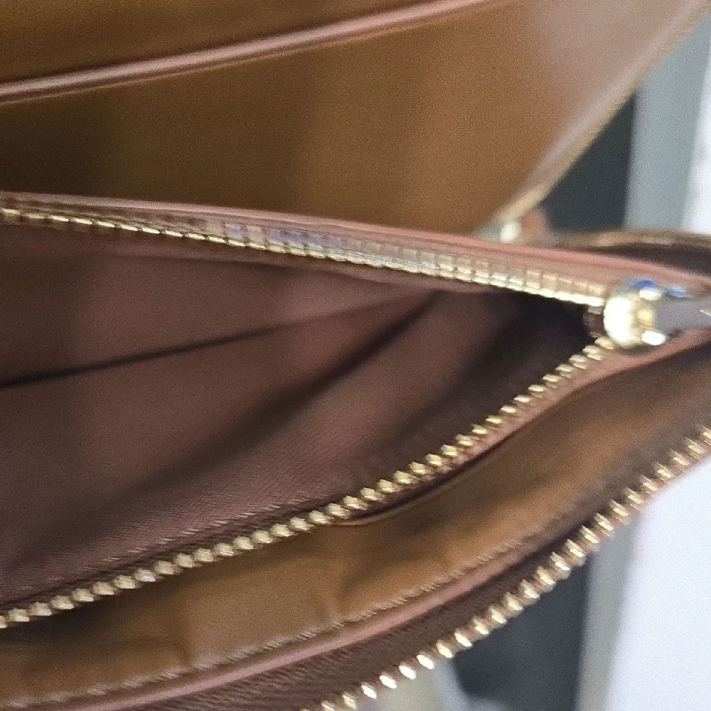 Coach Tan/Brown Signature Zip Wallet Wristlet