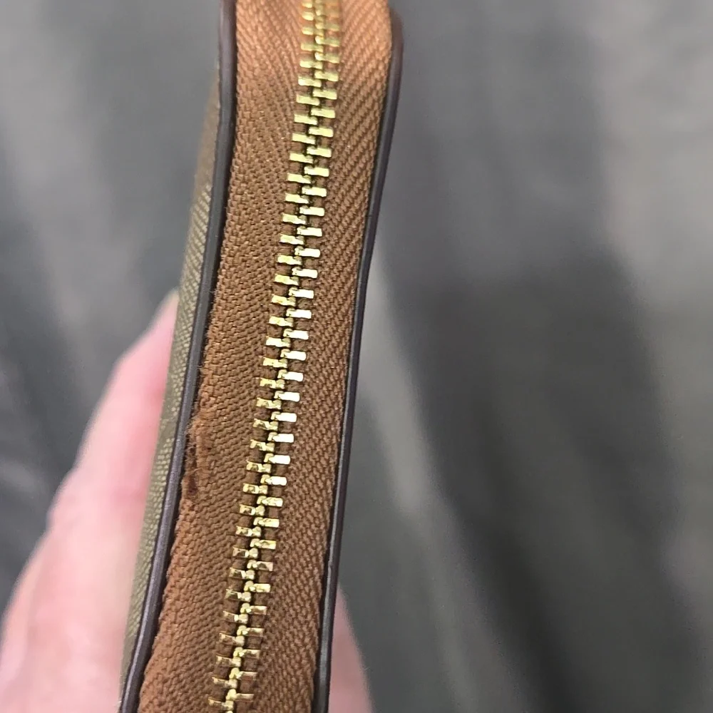 Coach Tan/Brown Signature Zip Wallet Wristlet