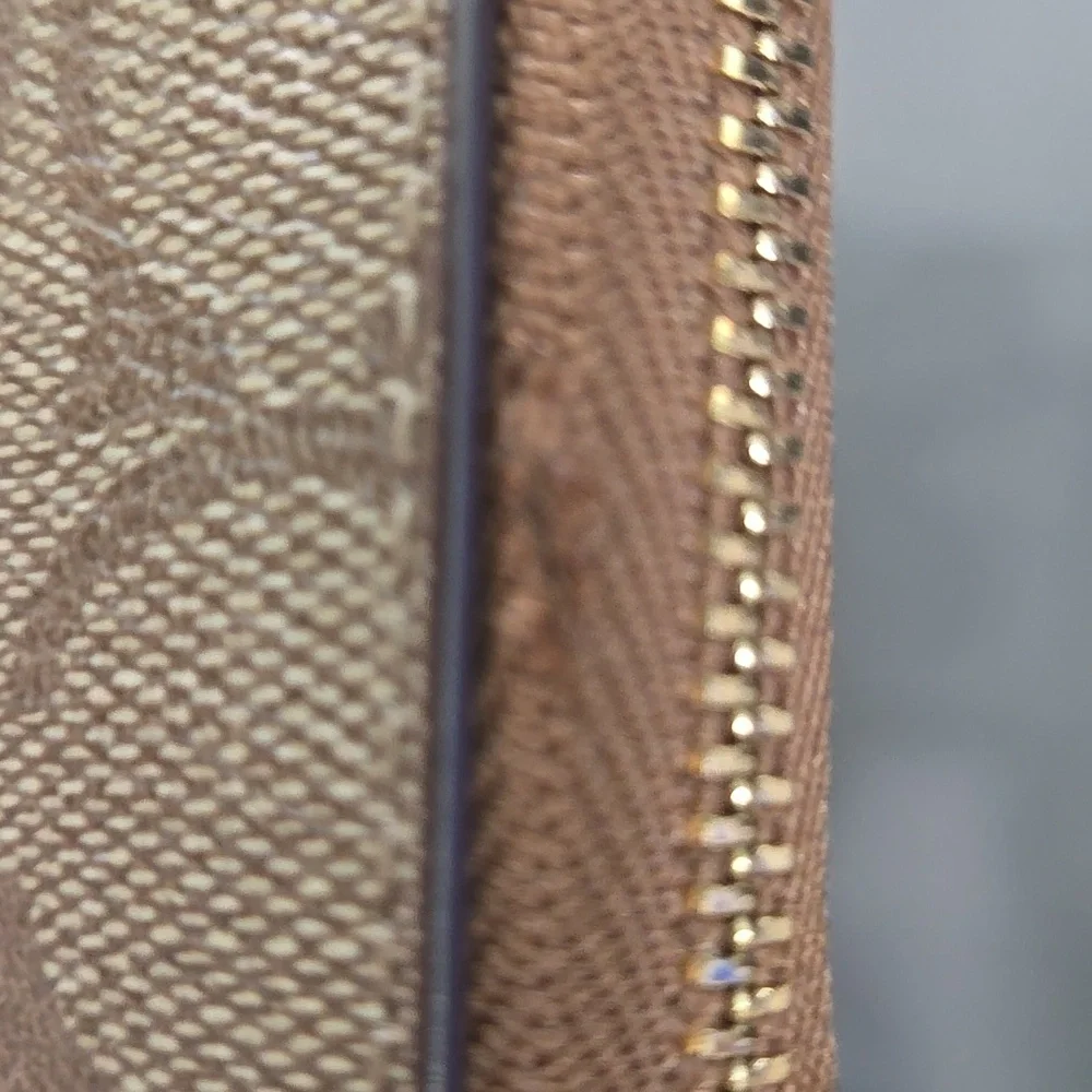 Coach Tan/Brown Signature Zip Wallet Wristlet