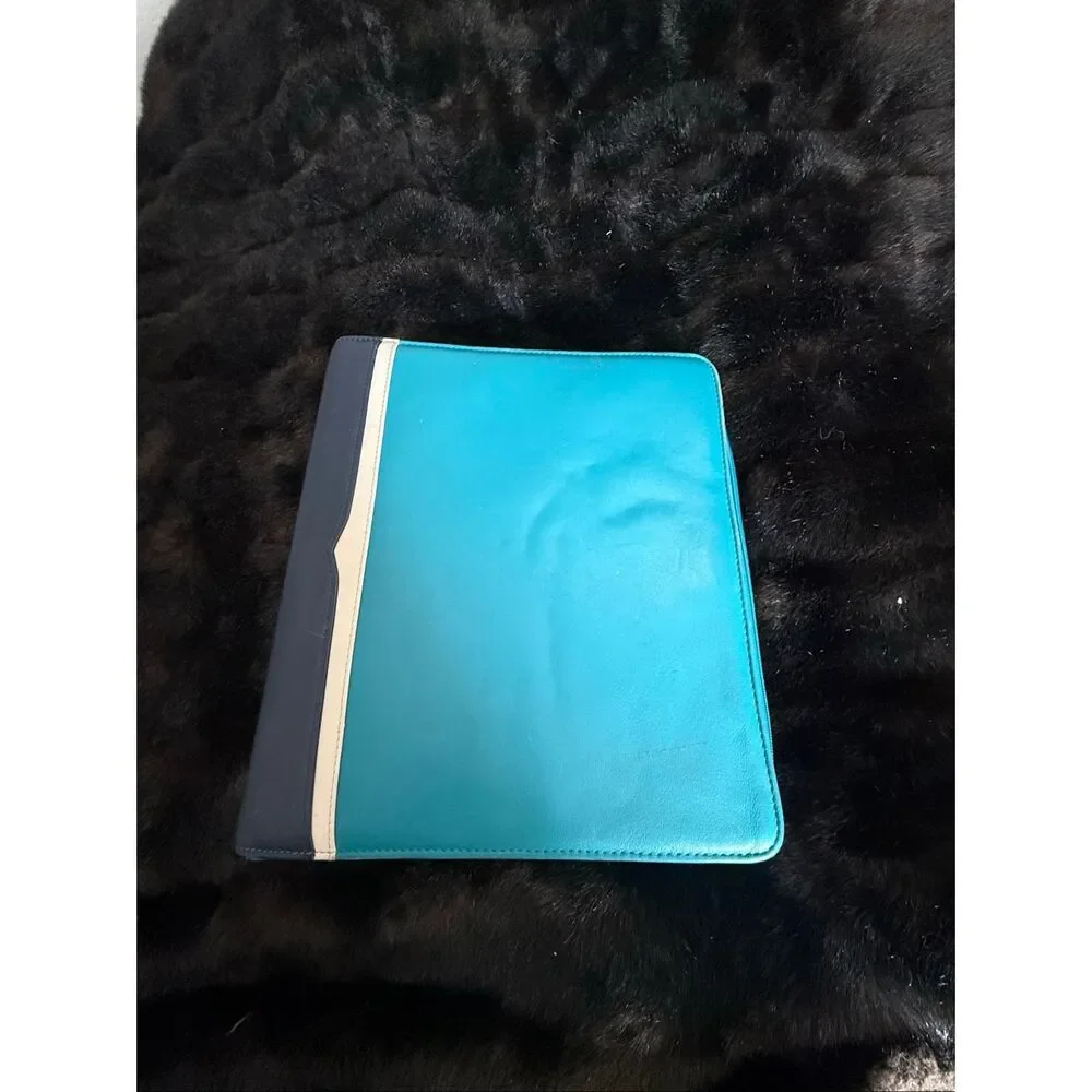 Franklin Covey Teal Blue Leather Planner Folder  11x12.5