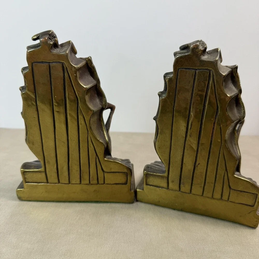 Vintage Bronze Clad Sailboat Bookends Ship Traditional Nautical Decor Gold Tone