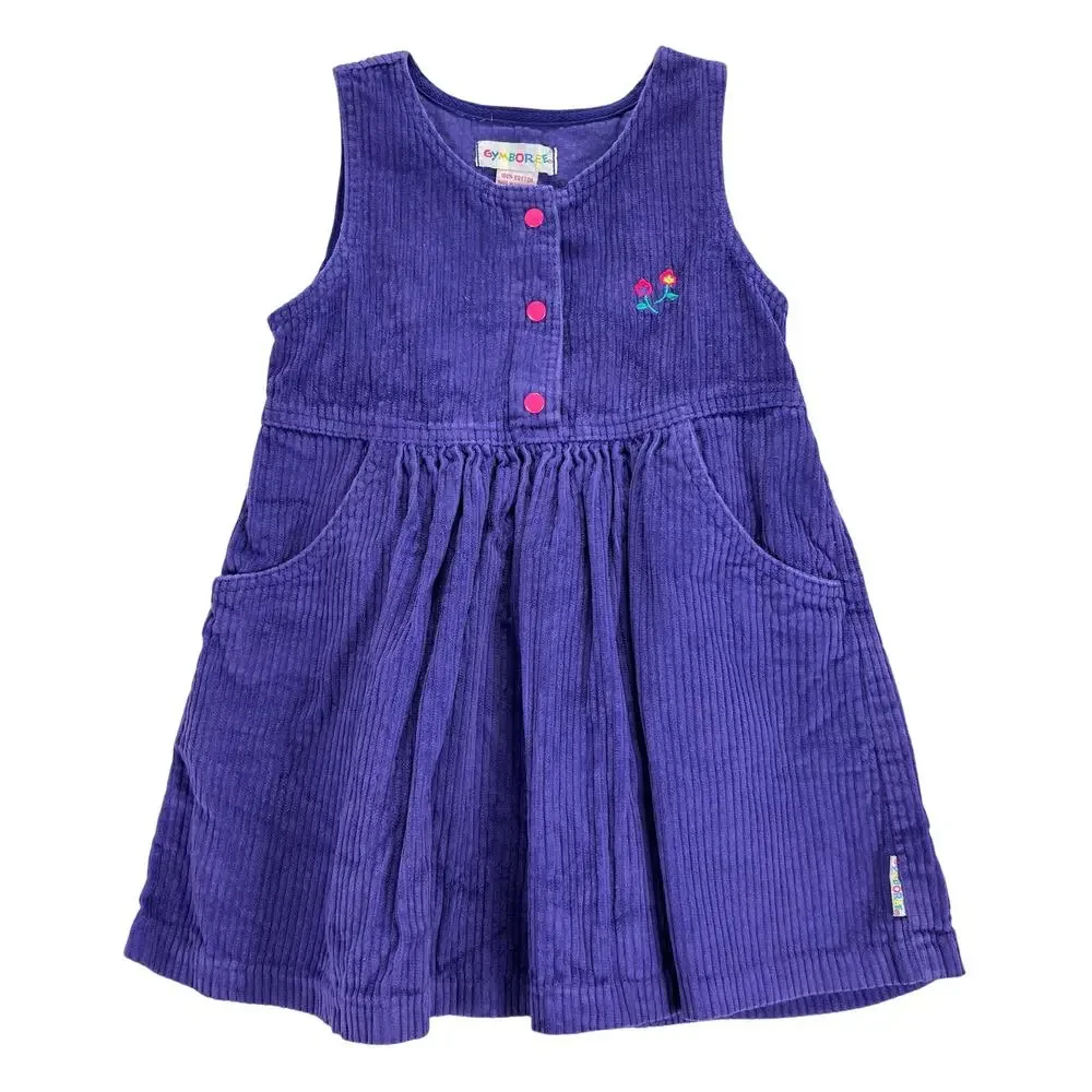 Vintage Gymboree Purple Corduroy Jumper Dress Girls Size L Large Floral Retro