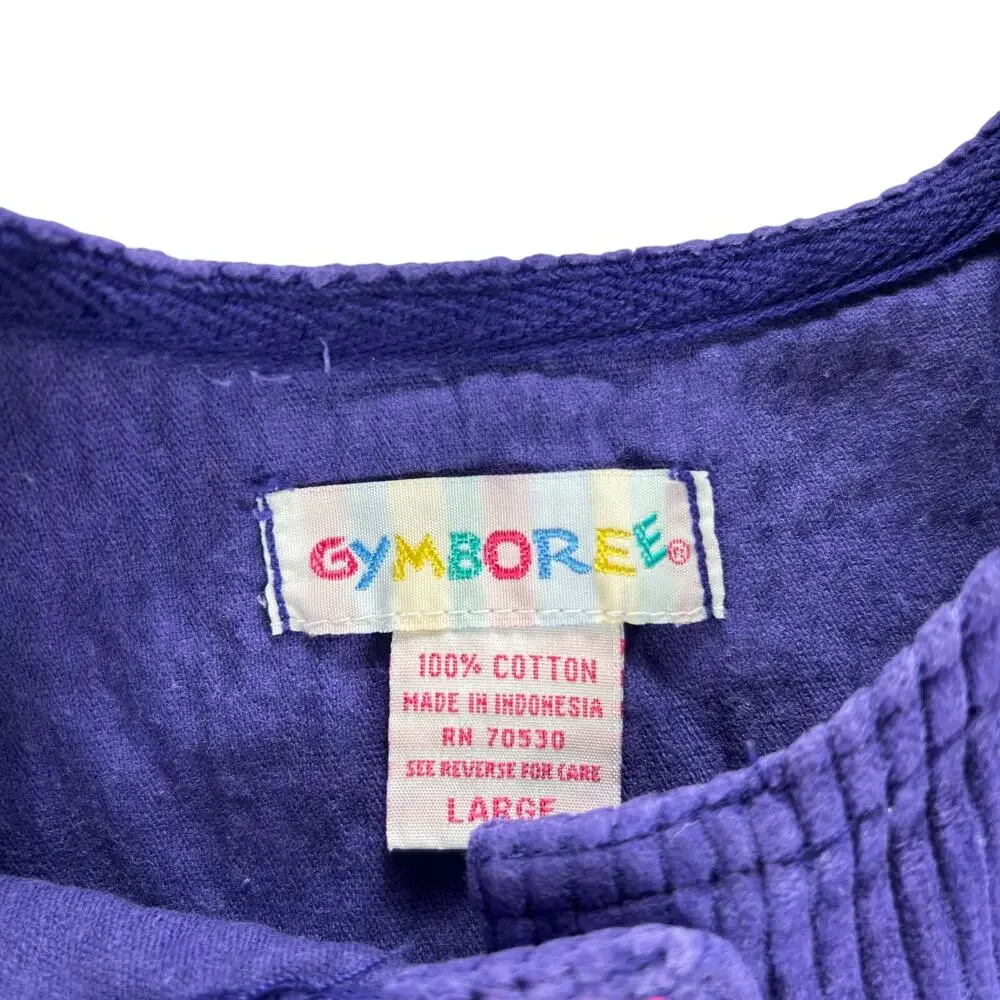 Vintage Gymboree Purple Corduroy Jumper Dress Girls Size L Large Floral Retro