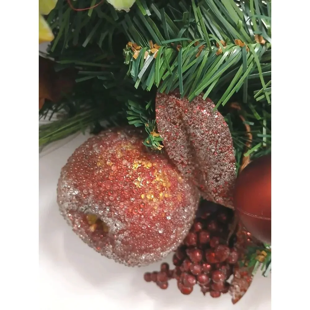 Partridge In Pear Tree Winter Door Wreath Realistic Holiday Crystal Fruit Apple