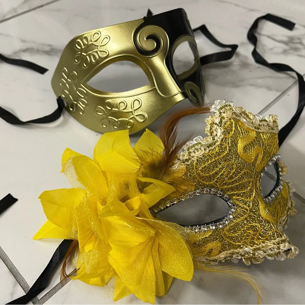 Gold & Yellow Venetian Masquerade Masks - Pair