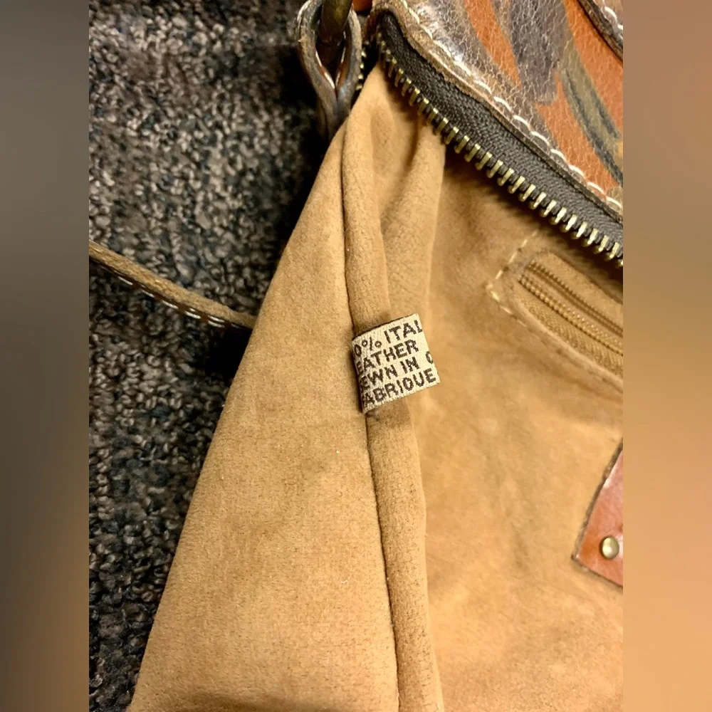 PATRICIA NASH Avellino Italian Leather‎ Floral Brown Crossbody Shoulder Bag