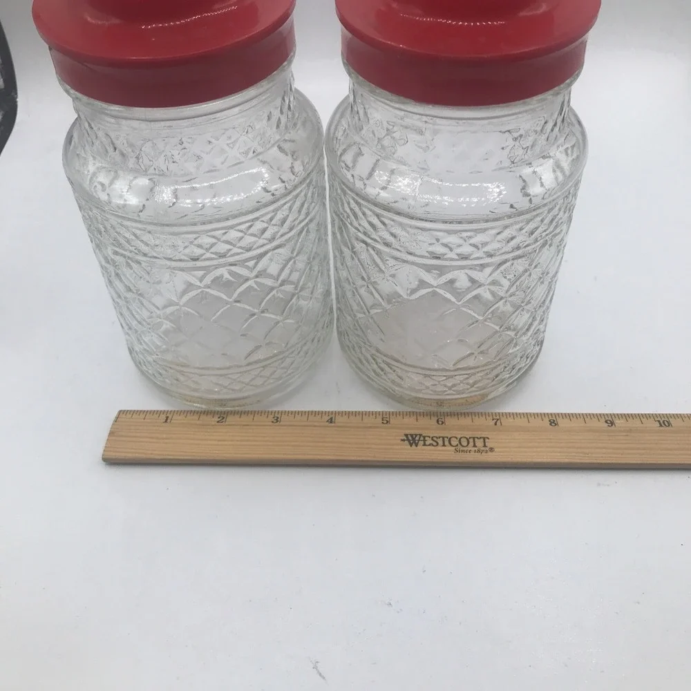 ANCHOR HOCKING GLASS JARS‎ WEXFORD DIAMOND PATTERN RED PLASTIC LID ONE  1 JAR