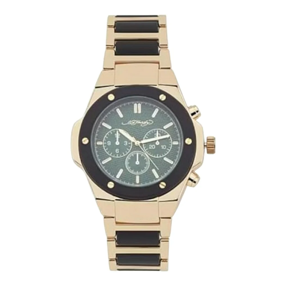 ED HARDY Men's Brushed Gold-Tone Metal Bracelet Watch 52mm