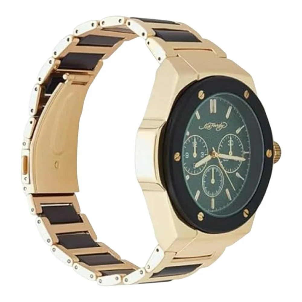 ED HARDY Men's Brushed Gold-Tone Metal Bracelet Watch 52mm