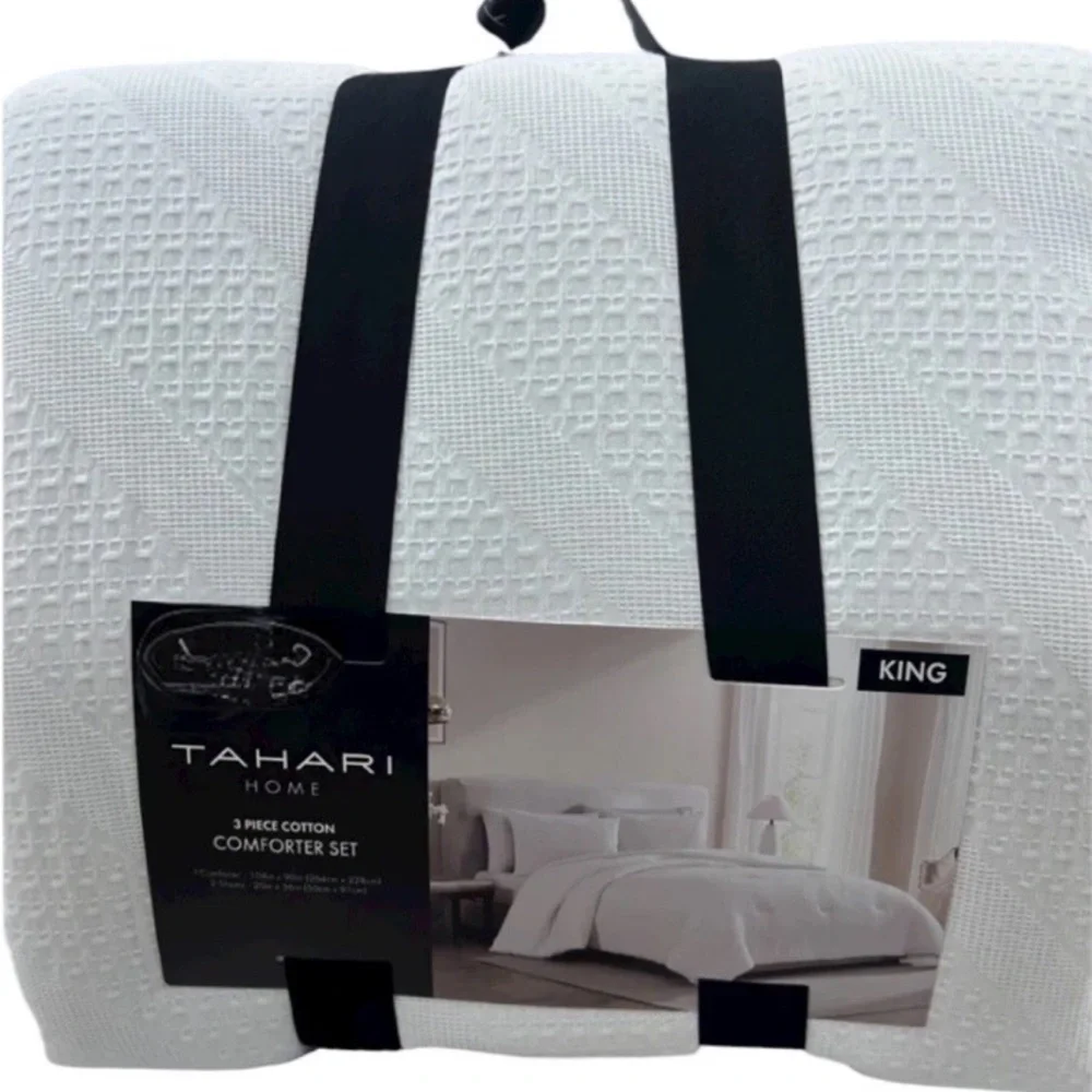 Tahari White King Cotton Comforter Set 104”x90”